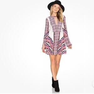 Free People Tegan Border Printed Midi Dress in Ivory Size 6 Boho